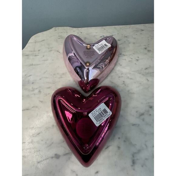 (2) NWT Heart Candy Dish Shiny Pink Red Metallic Bowls Valentines Kohls MSRP $36 - Picture 2 of 12